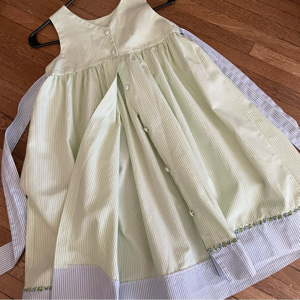 button back dress 6 sleeveless pinstripe blue green white Glorimont